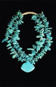 Antique Taos Pueblo indian cut and perforated turquoise beads. Millicent Rogers Museum