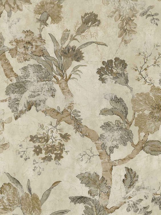 Interior Place - Soft Brown Jacobean Floral Wallpaper